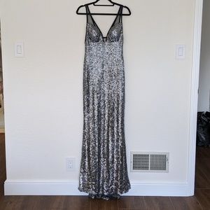 Faviana Sequin Silver Dress